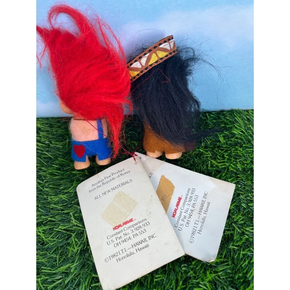 Vintage 1982 Koalaime Lucky Troll Dolls Set of 2 Red Black Hair T.I. Hawaii Inc